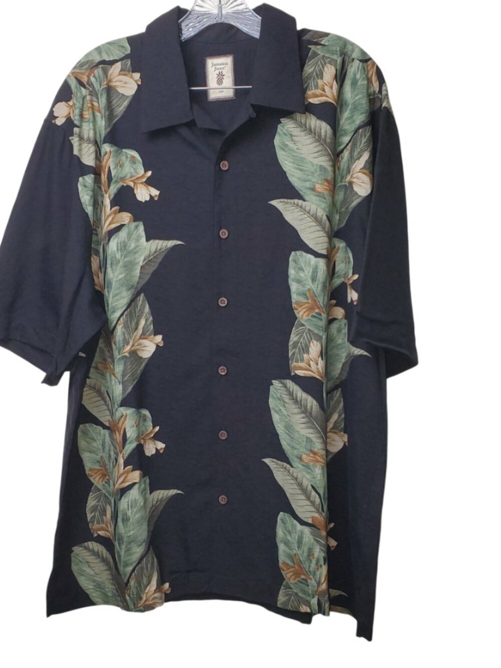 Jamaica Jaxx Men's Black Hawaiian Shirt 100% Silk, Size L